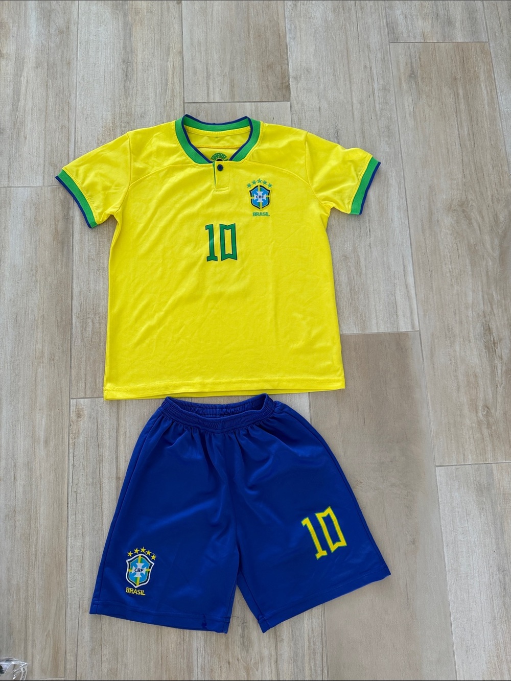 Brazil Yellow & Blue Kids Soccer Jersey Set with Number 10 Neymar Jr